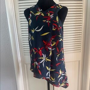 RACHEL Rachel Roy Navy Sleeveless Floral Camisole with Red & Yellow Accents